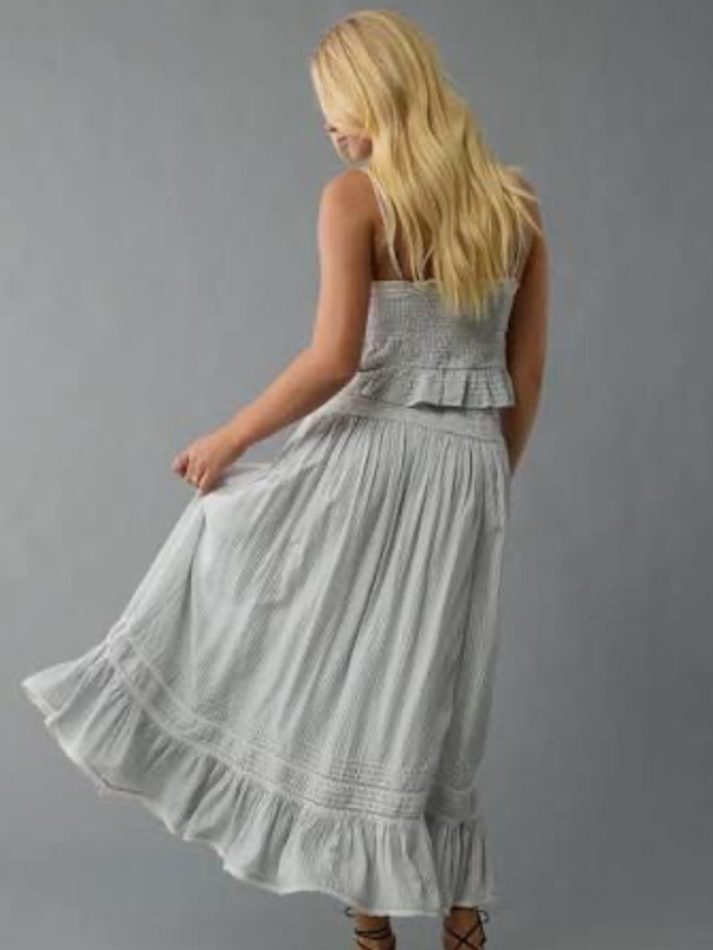 American Eagle Outfitters White Ruffled High-Waist Maxi Skirt - Picture 2 of 4
